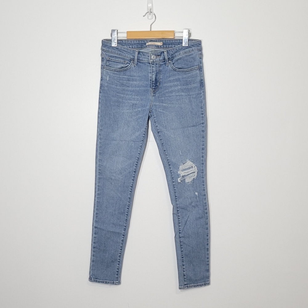 Levi Strauss & CO Blue Jeans 711 Skinny Cotton Blend Pockets Ripped Knee Size 29